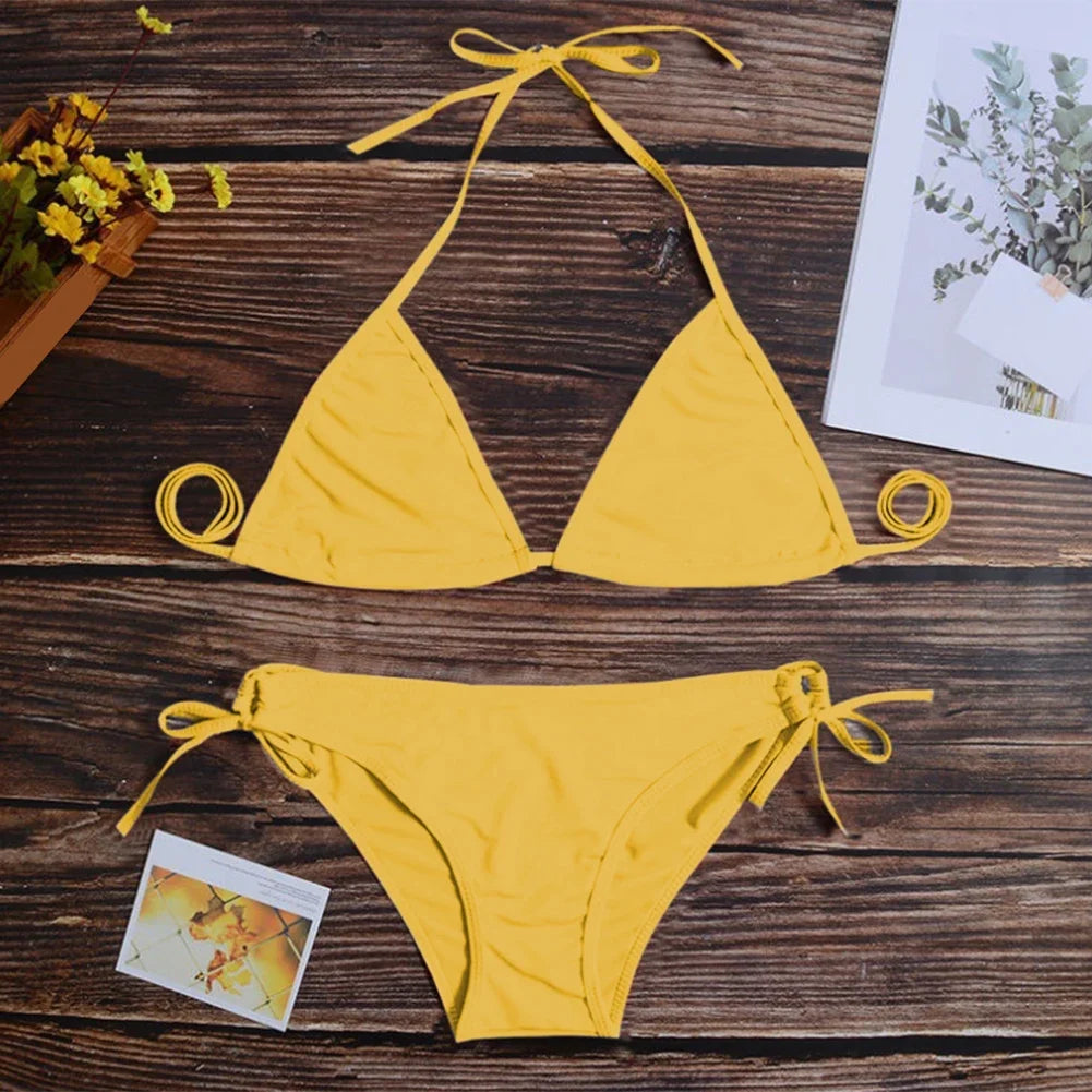 Women'S Underwear Thong Bikini Set Swimsuit Bandage Style Brazilian Swimwear Soft Briefs Sexy Bra Lingerie Woman Clothing Summer