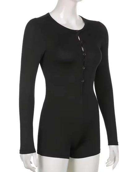 New Playsuit Black Soild Long Sleeve Bodysuit Women Sexy Women'S Jumpsuit Casual Overalls for Women Folds Woman Clothes 19131